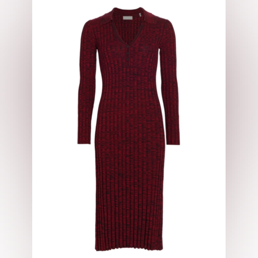 Elie Tahari Burgundy Ribbed Midi Dress